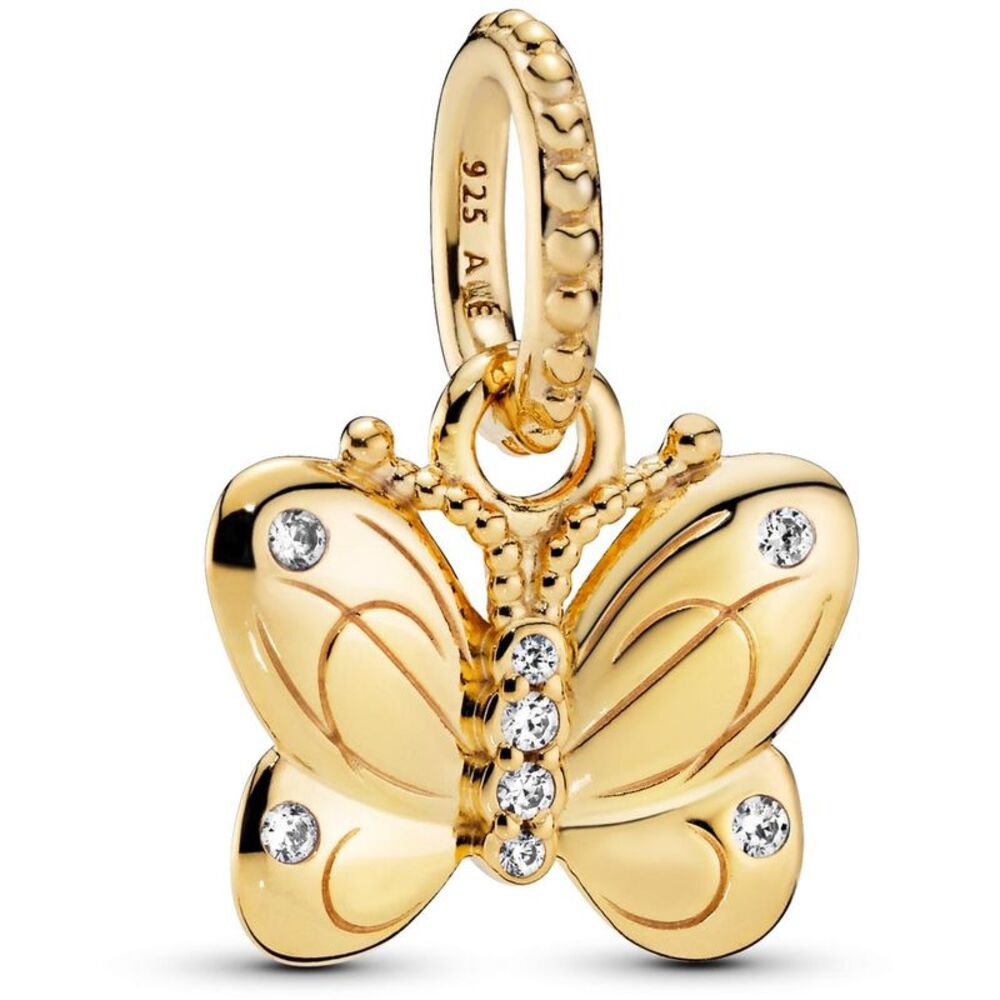 Pandora Butterfly 14k Gold Plated pendant with clear cubic zirconia